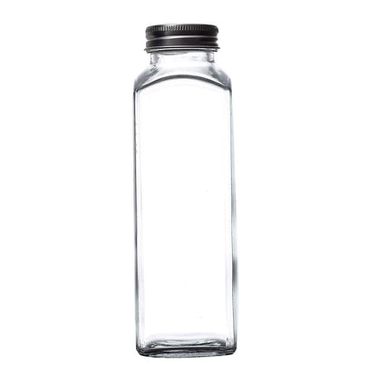Clear glass jar with aluminum cap, 12oz French square design.