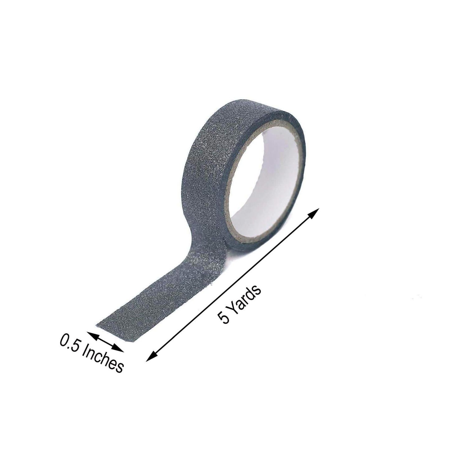 Charcoal gray glitter washi tape, 0.5 inches wide, 5 yards long.