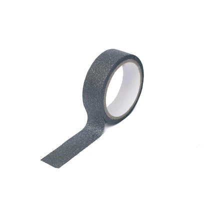 Charcoal gray glitter washi tape roll, 0.5"x5 yards.