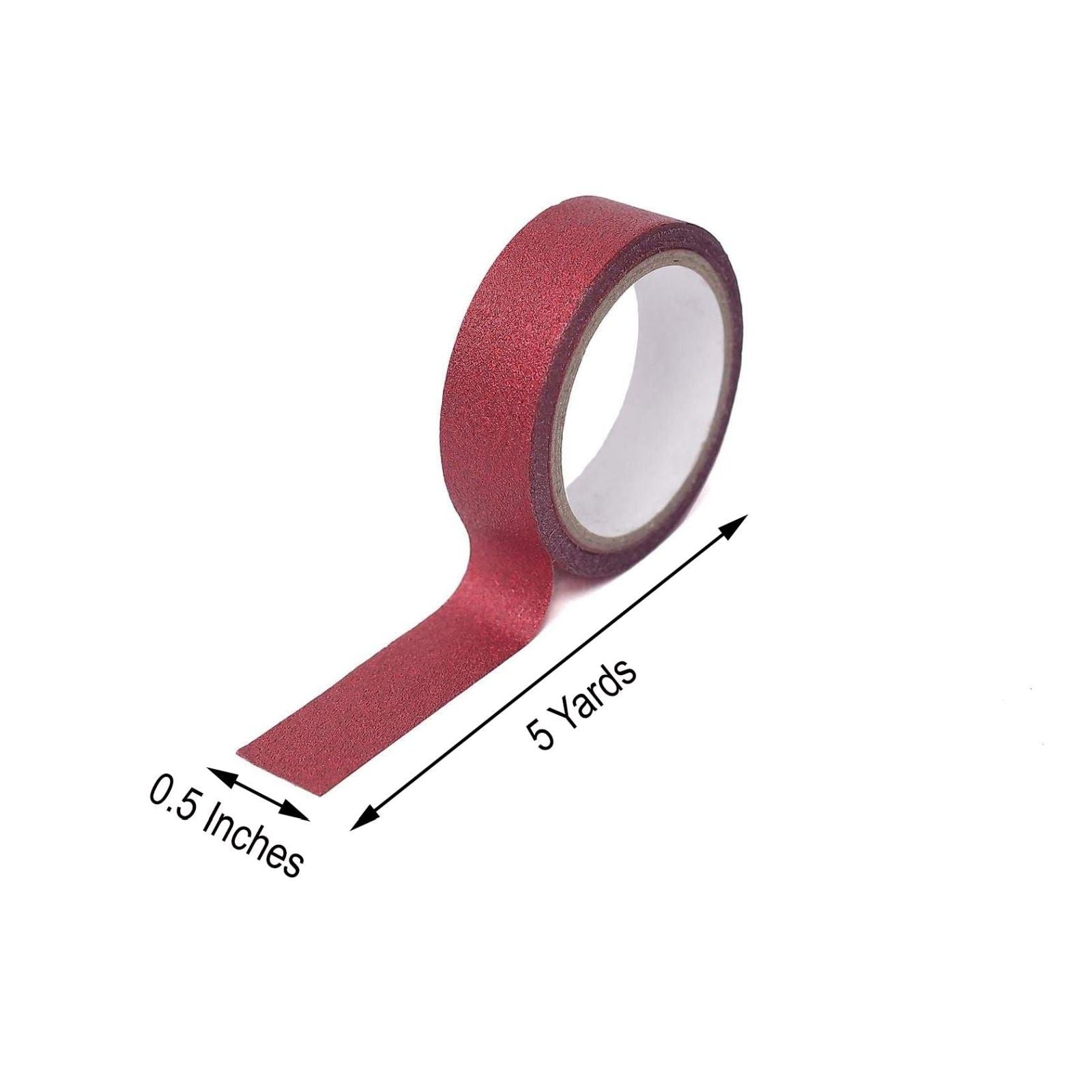Burgundy glitter washi tape, 0.5 inches wide, 5 yards long.