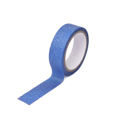Royal blue glitter washi tape roll for DIY crafts.