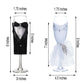 Set of 2 black bride and groom champagne glasses for wedding toasts.