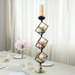 28" Tall 3-Tier Stacked Black Geometric Candle Holder with Amber Glass Votives & Gold Trim