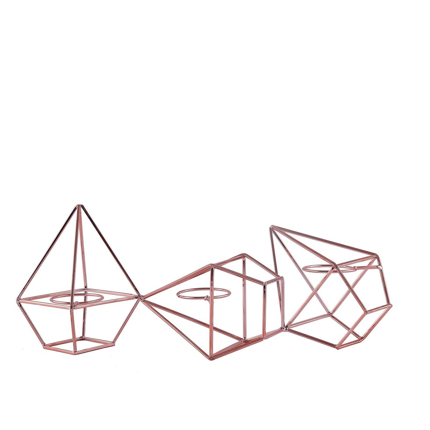 16" Rose Gold Geometric Candle Holder Set - Linked Metal Geometric Centerpieces with Votive Glass Holders