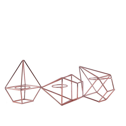 16" Rose Gold Geometric Candle Holder Set - Linked Metal Geometric Centerpieces with Votive Glass Holders