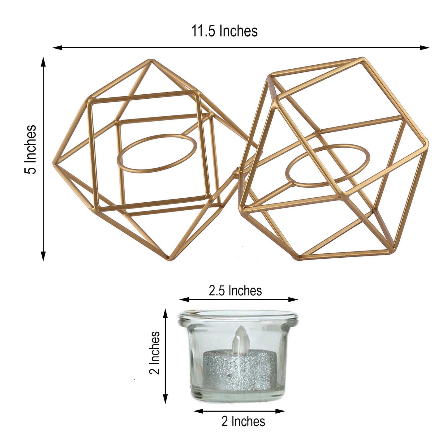 11 Inch Geometric Linked Metal Gold Tealight Candle Holder Set with Votive Glass Holders