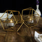 Geometric Linked Metal Tealight Candle Holder Set 11 Inch with Votive Glass Holders in Gold