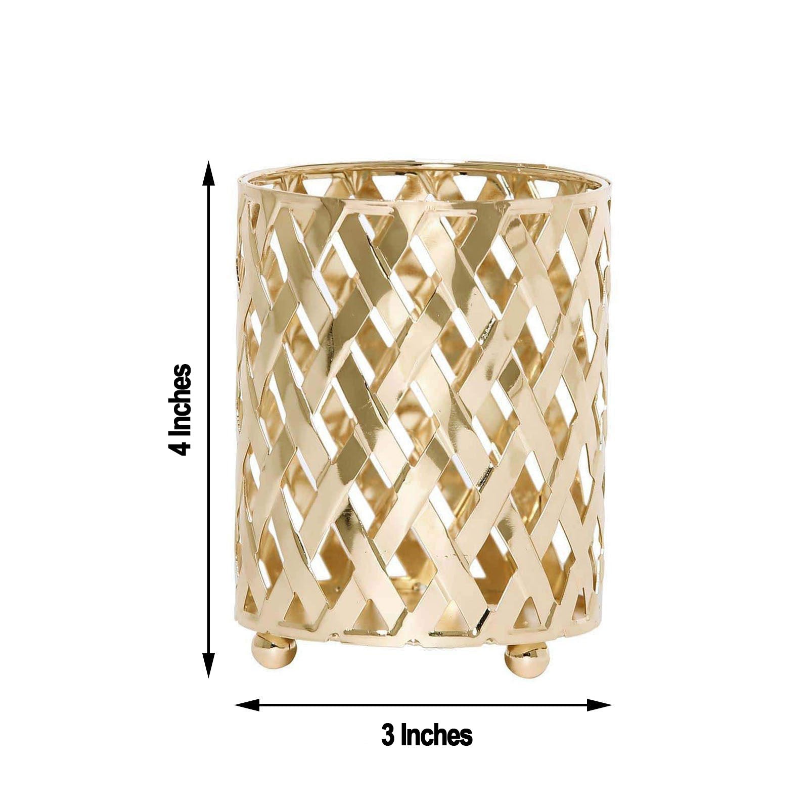 Gold diamond cut votive candle holders, 4 inches tall, set of 2.