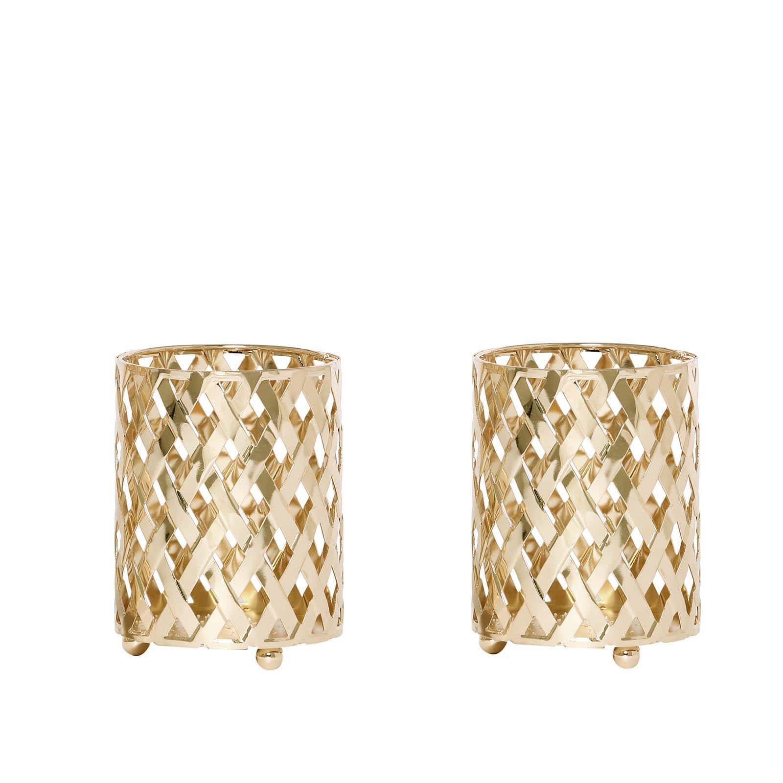 Gold metal diamond cut votive candle holders, set of 2.