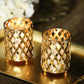 Gold metal diamond cut votive candle holders, set of 2.