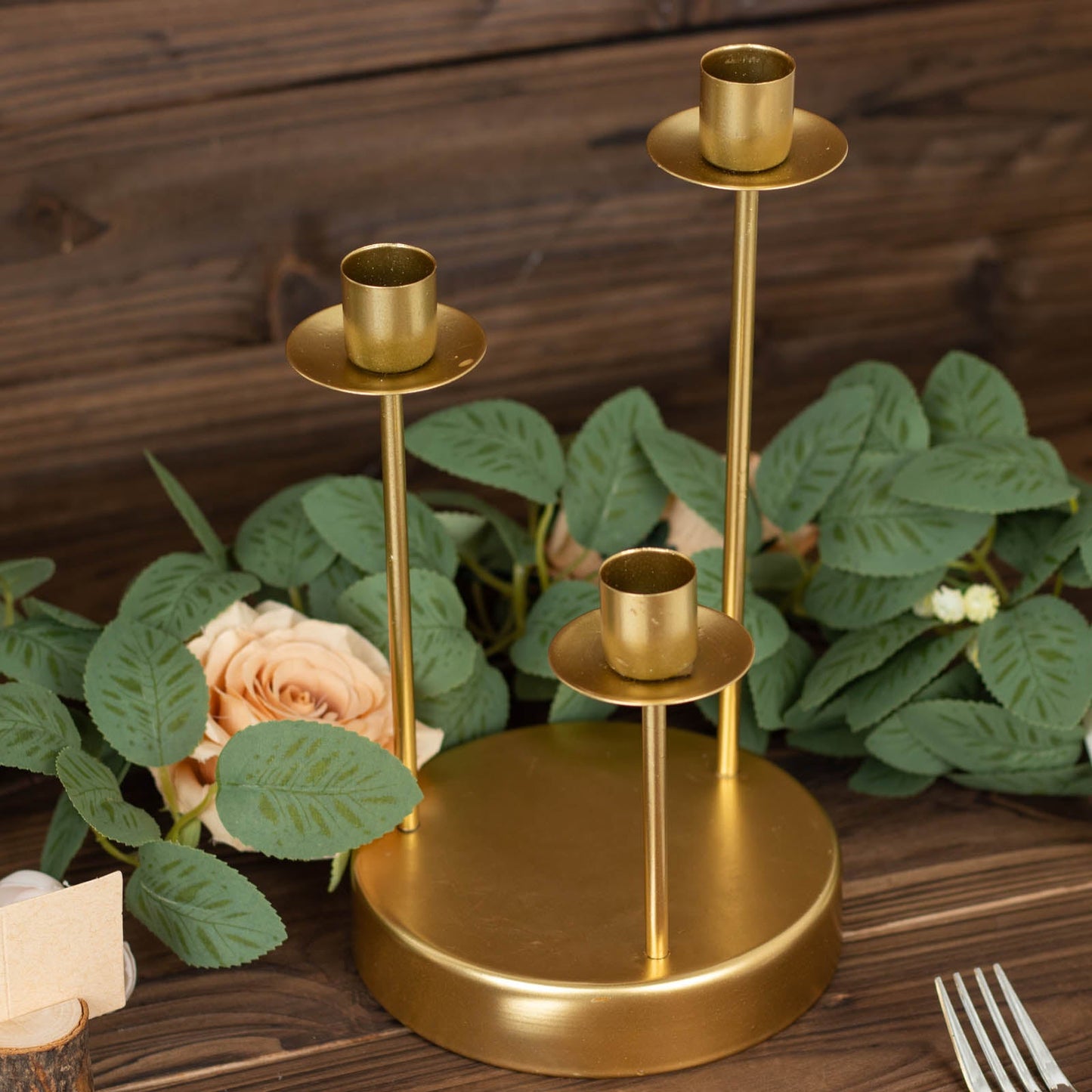 10inch Tall Vintage Gold Metal 3-Arm Taper Candle Holder Centerpiece