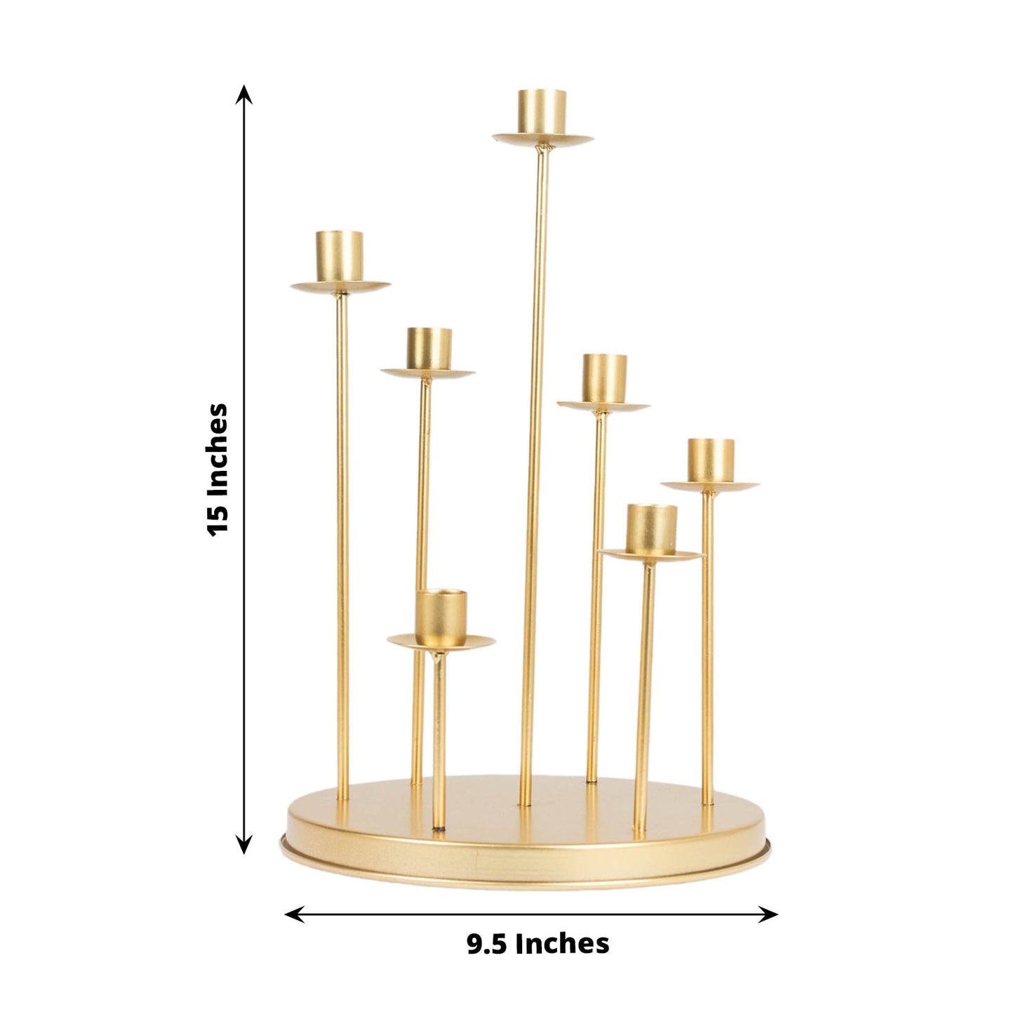 15inch Tall Gold 7-Arm Metal Cluster Taper Candle Holder Centerpiece