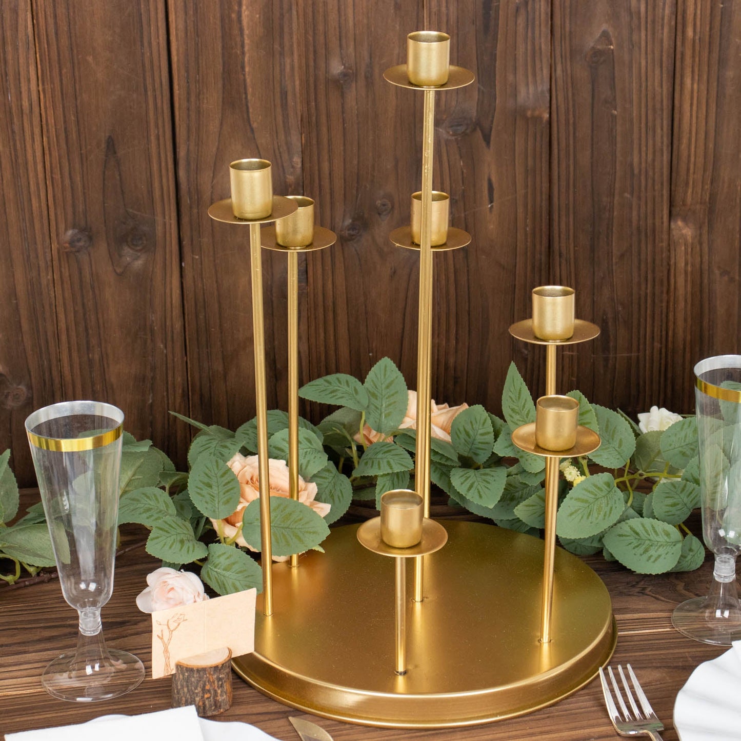 15inch Tall Gold 7-Arm Metal Cluster Taper Candle Holder Centerpiece