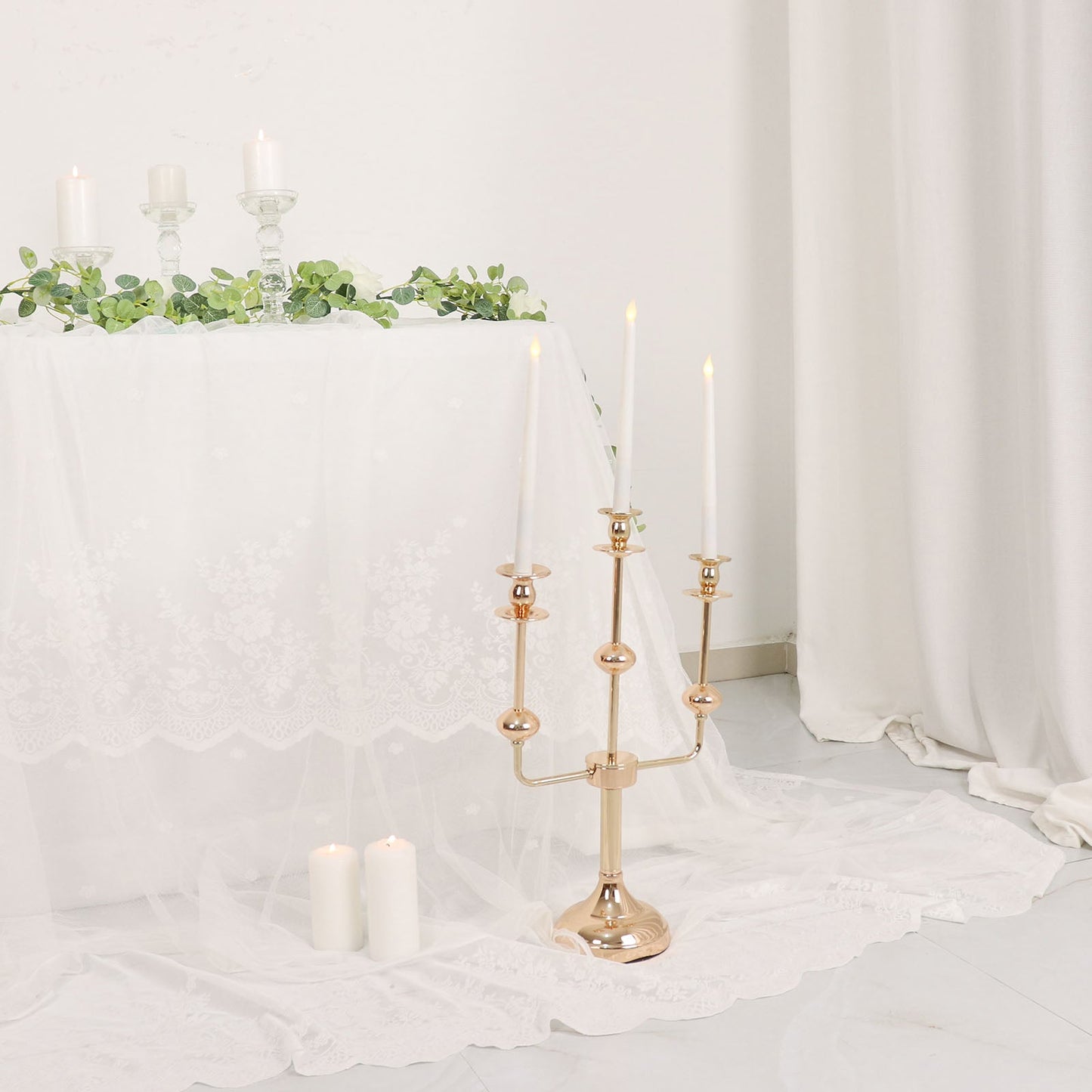 Gold 20 Inch Metal Candelabra Table Decoration 3 Arm