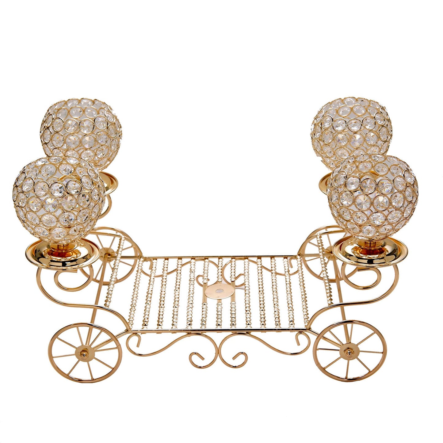 Metallic Gold Carriage Candle Holder With Crystal 18 Inch#whtbkgd