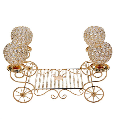 Metallic Gold Carriage Candle Holder With Crystal 18 Inch#whtbkgd