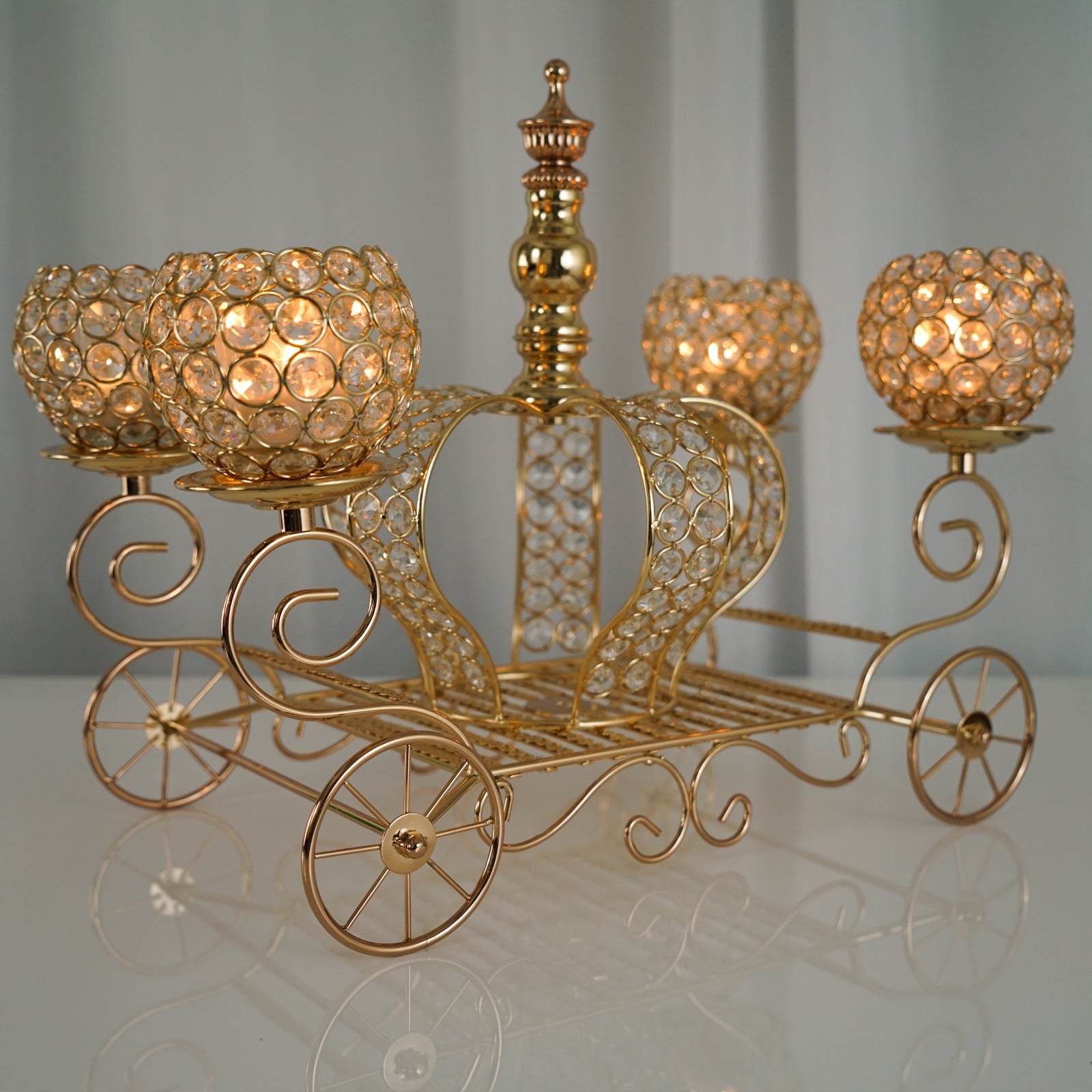 Gold Candle Holder Centerpiece With Crystal 18 Inch Cinderella Carriage 