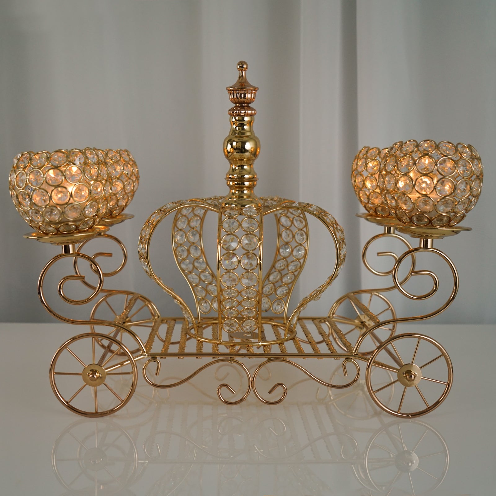 18 Inch Gold Cinderella Carriage Candle Holder With Crystal 