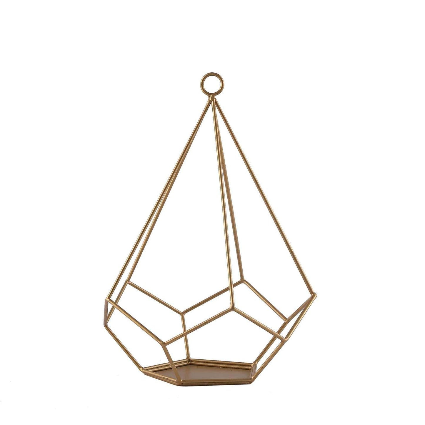 9" Gold Metal Pentagon Tealight Candle Holders in geometric design.