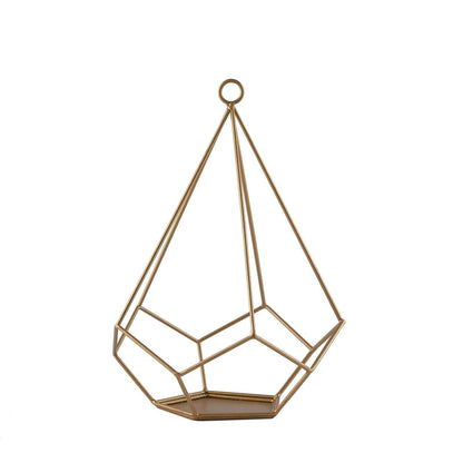 9" Gold Metal Pentagon Tealight Candle Holders in geometric design.