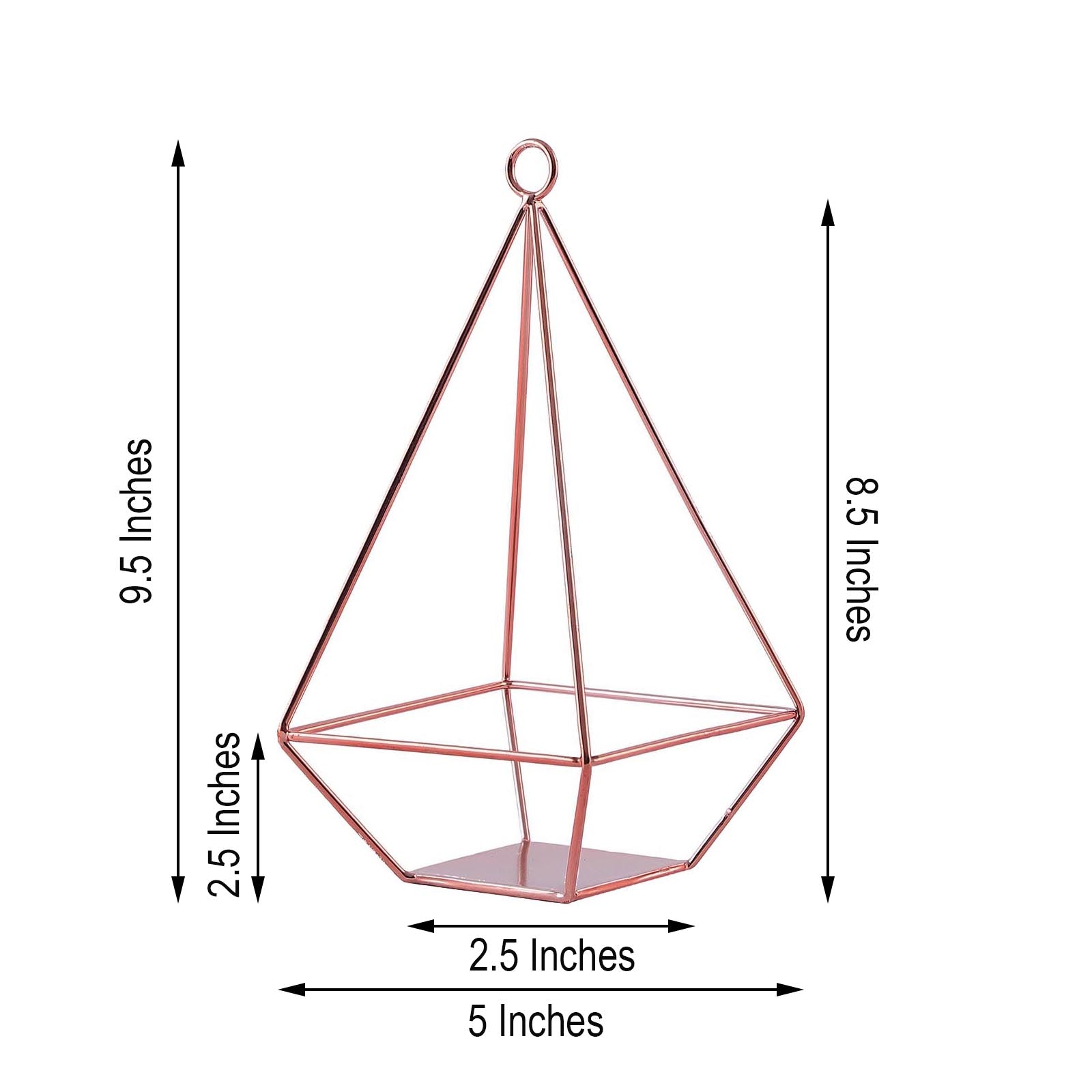 Rose gold geometric tealight candle holder, 9 inches tall.