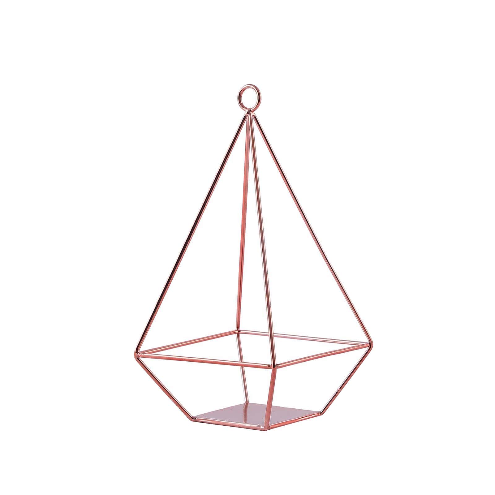 Rose gold geometric tealight candle holder, pyramid shape.
