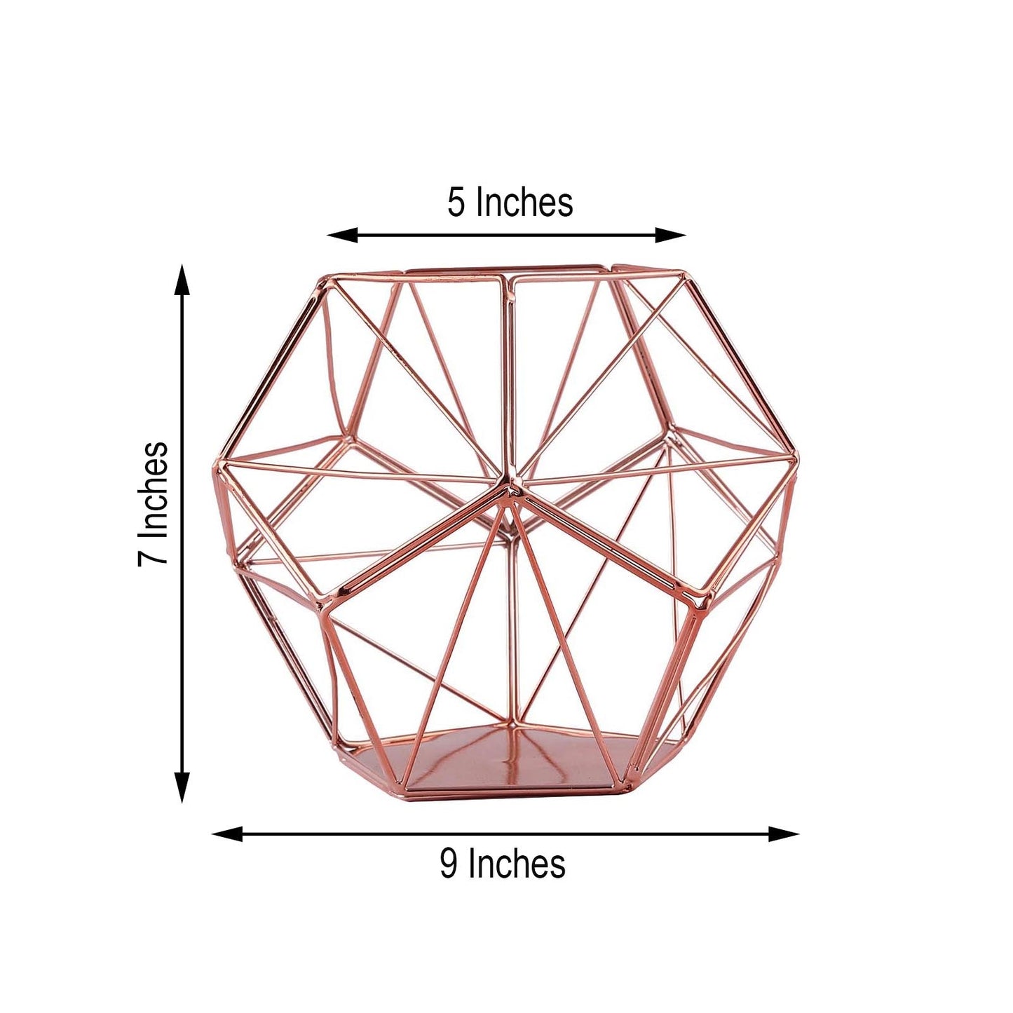 Rose gold geometric pentagon prism tealight candle holder.