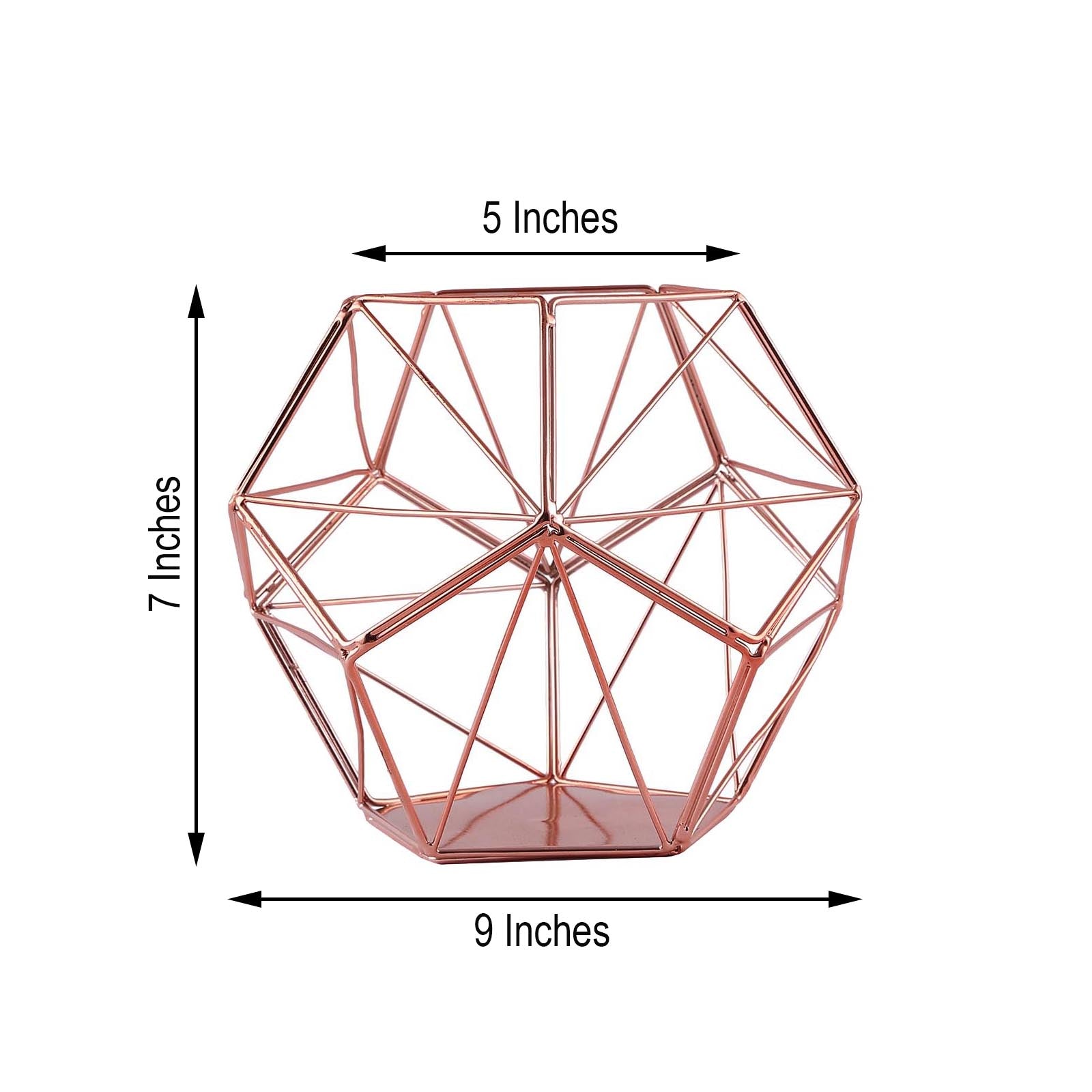 Rose gold geometric pentagon prism tealight candle holder.