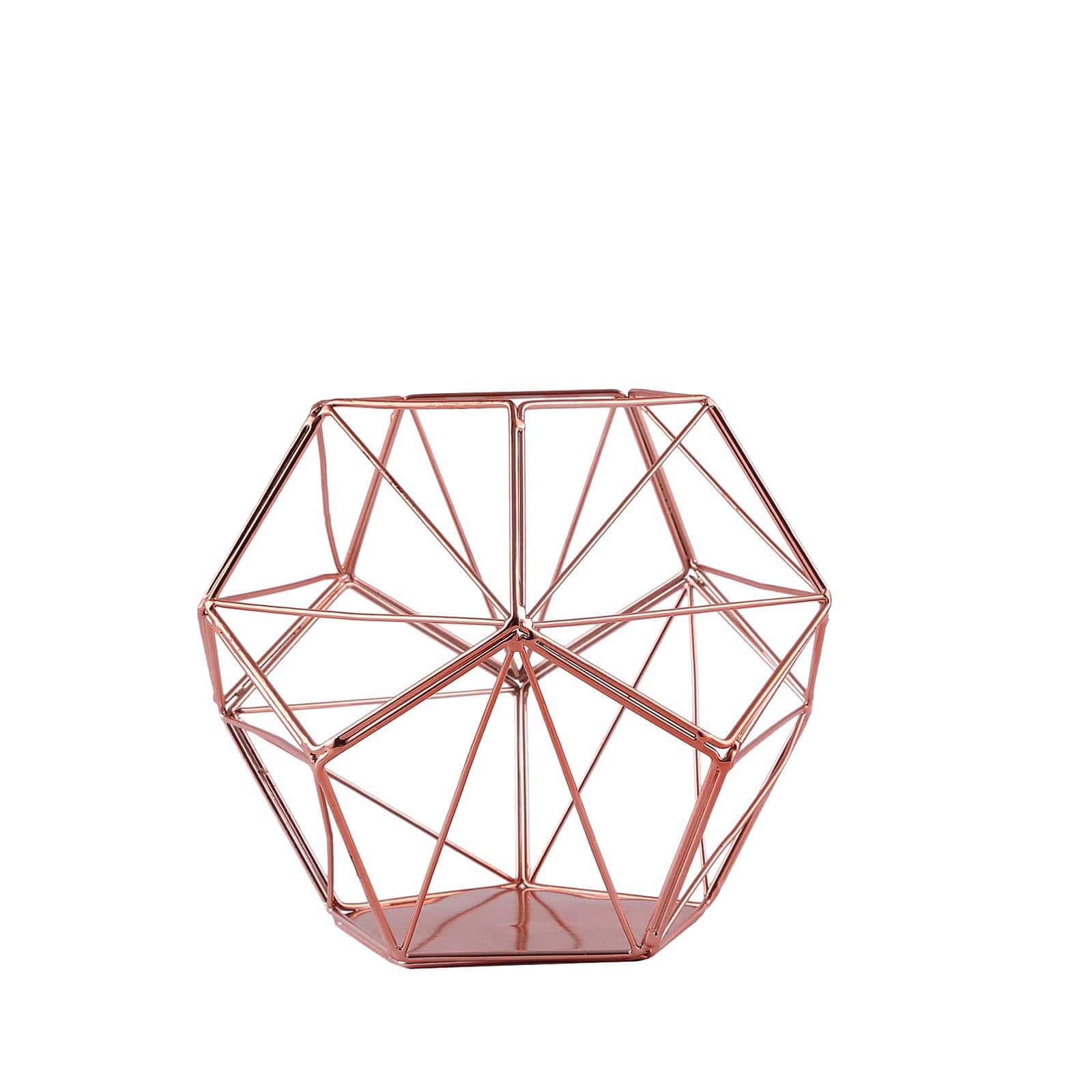 Rose gold geometric pentagon prism tealight candle holder.