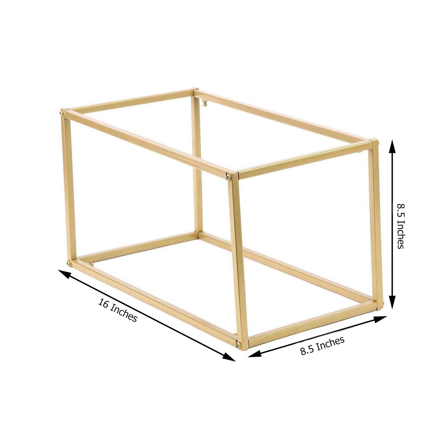 16" rectangular gold metal wedding flower stand centerpiece.