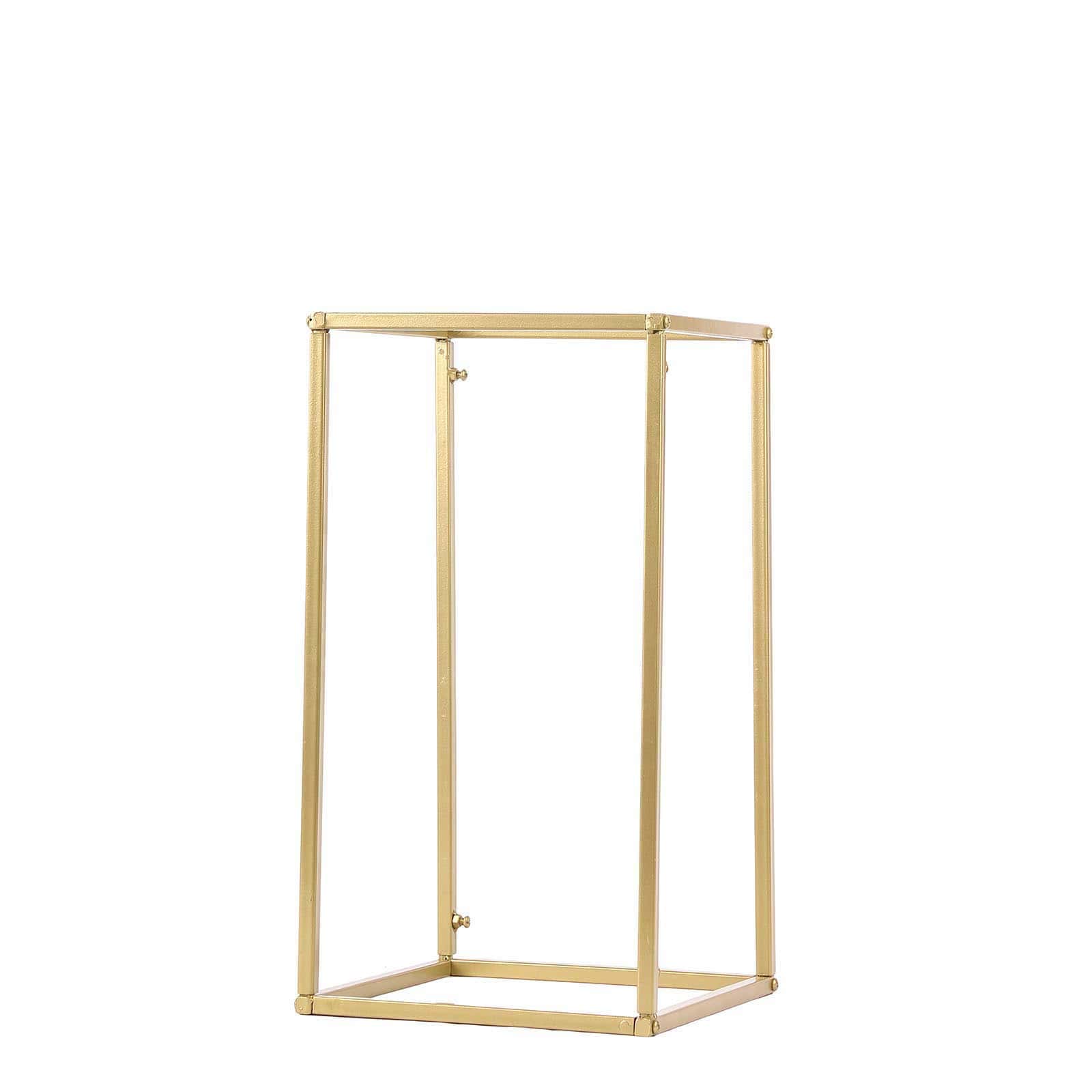 Gold geometric rectangular flower stand centerpiece.