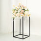 16" rectangular matte black metal wedding flower stand with floral arrangement.