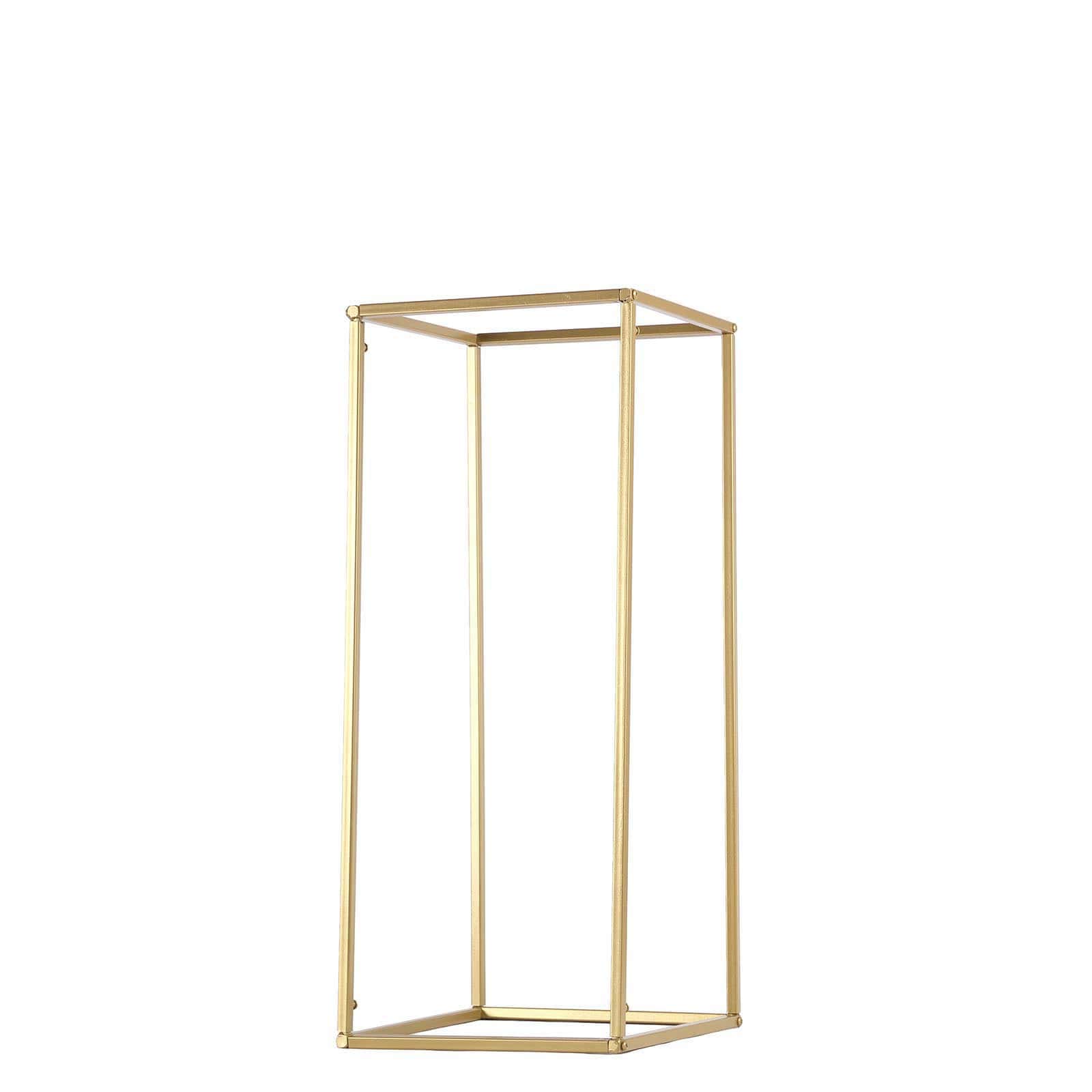 Gold rectangular metal wedding flower stand centerpiece.