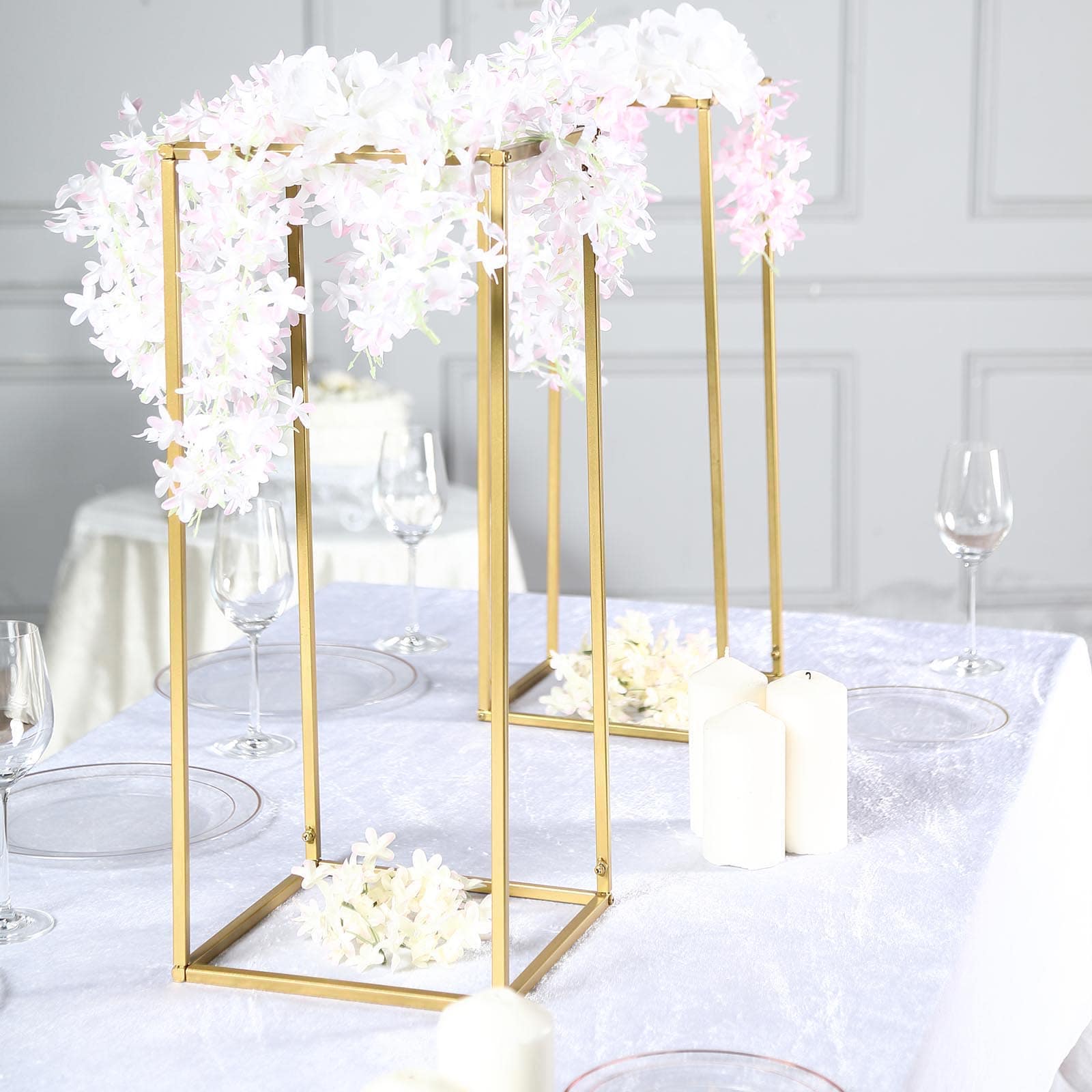 2 pk 24in Gold Metal Rectangular Flower Stand | TCFLinen