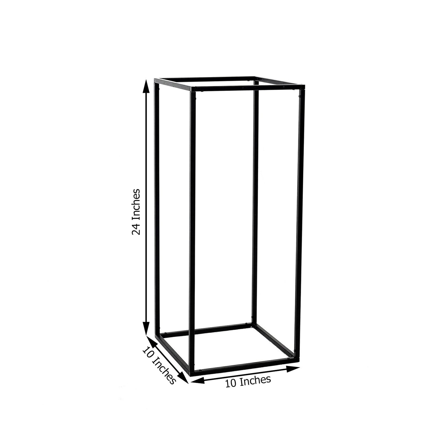 Matte black metal wedding flower stand, geometric column frame centerpiece.