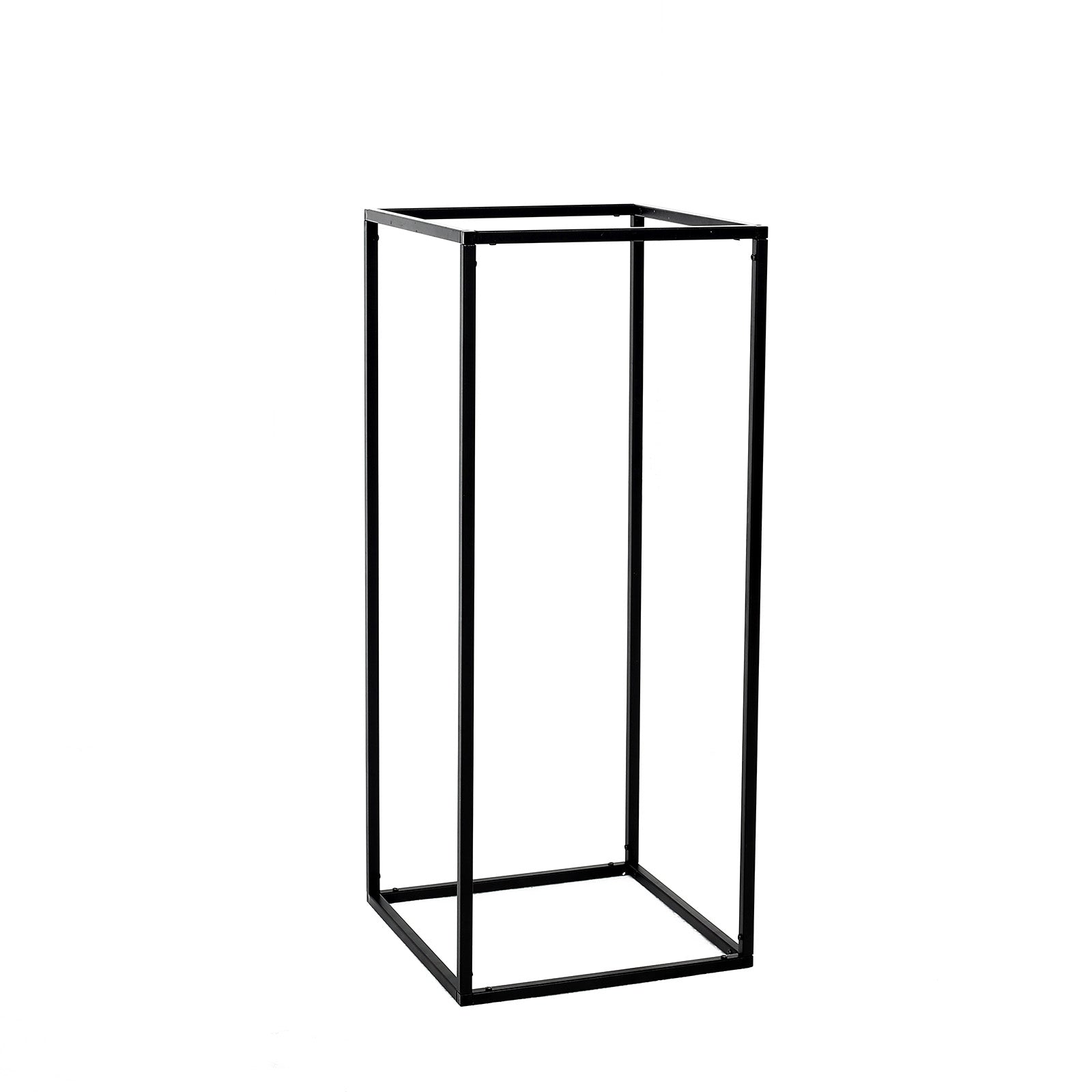 Matte black metal rectangular wedding flower stand centerpiece.