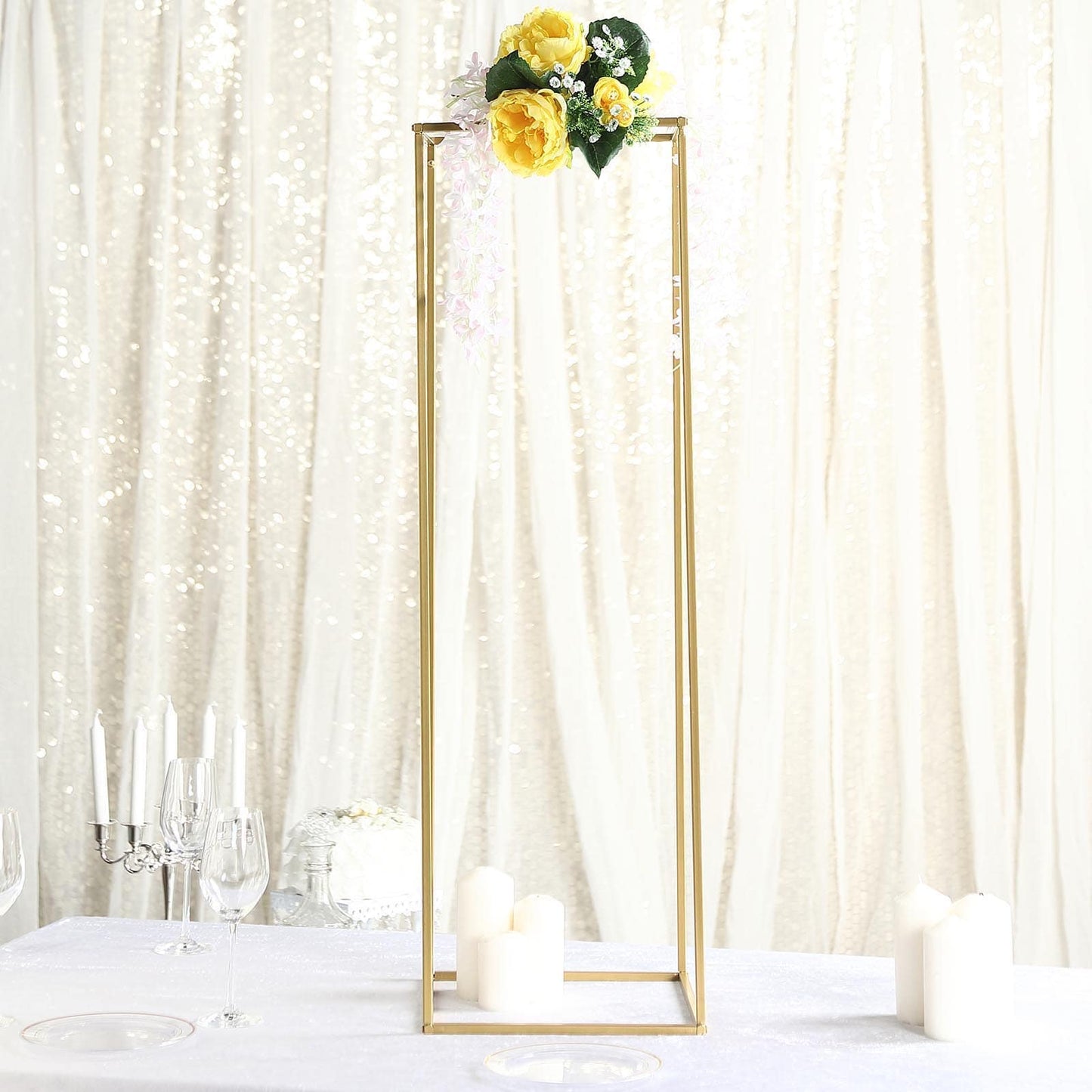 40inch Matte Gold Wedding Flower Stand - Metal Vase Column Stand - Geometric Centerpiece Vase