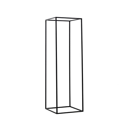 Matte black geometric metal wedding flower stand centerpiece.
