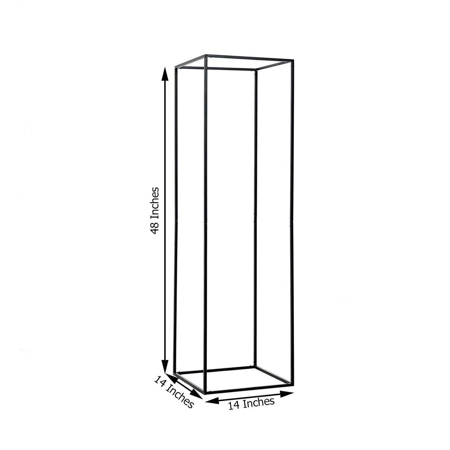 Matte black metal wedding flower stand, 48 inches tall, geometric design.