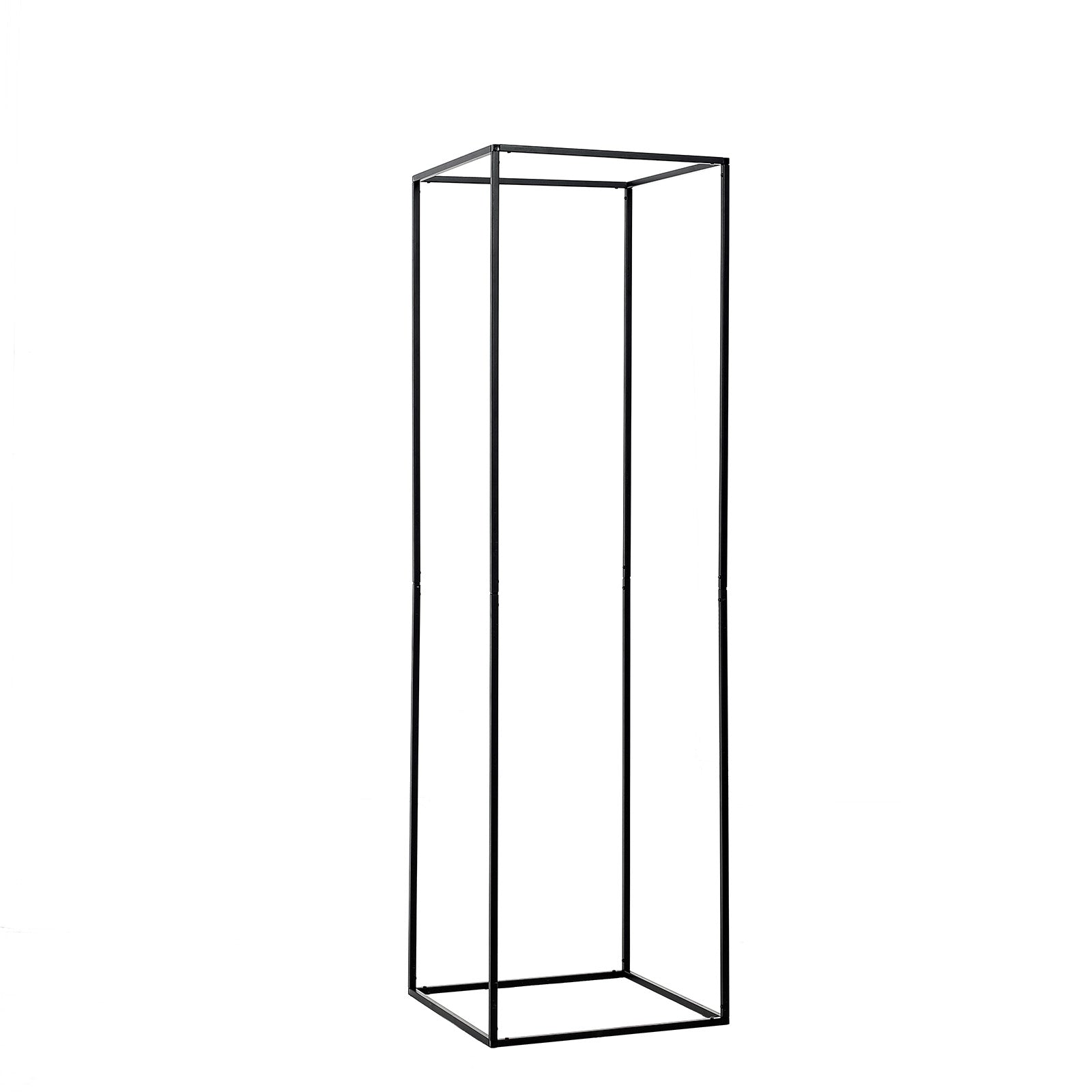 Matte black metal geometric column frame for wedding flower centerpiece.