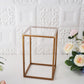 Clear acrylic plexiglass sheets in a stylish display with gold frame.