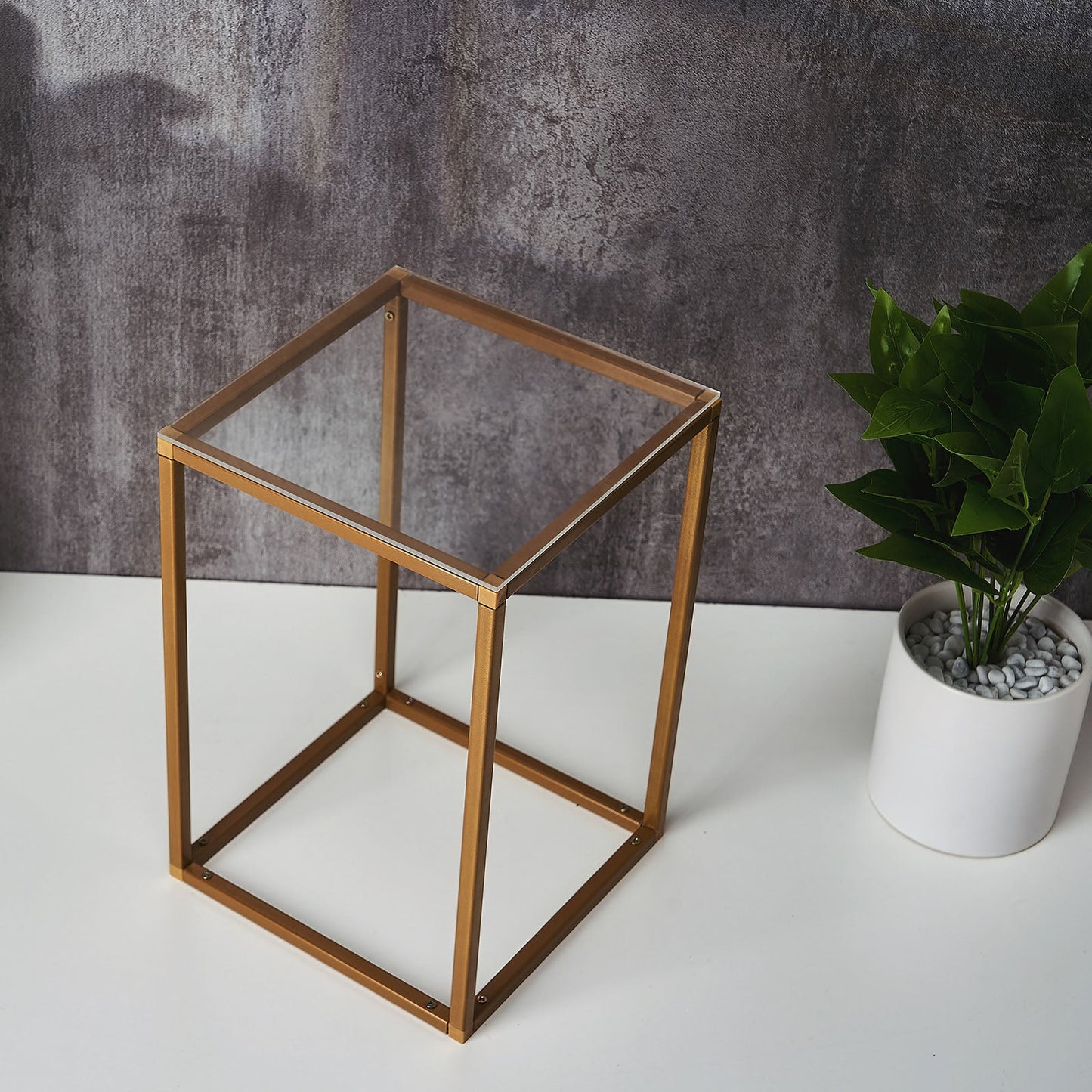 Clear acrylic plexiglass sheets in a modern gold frame.
