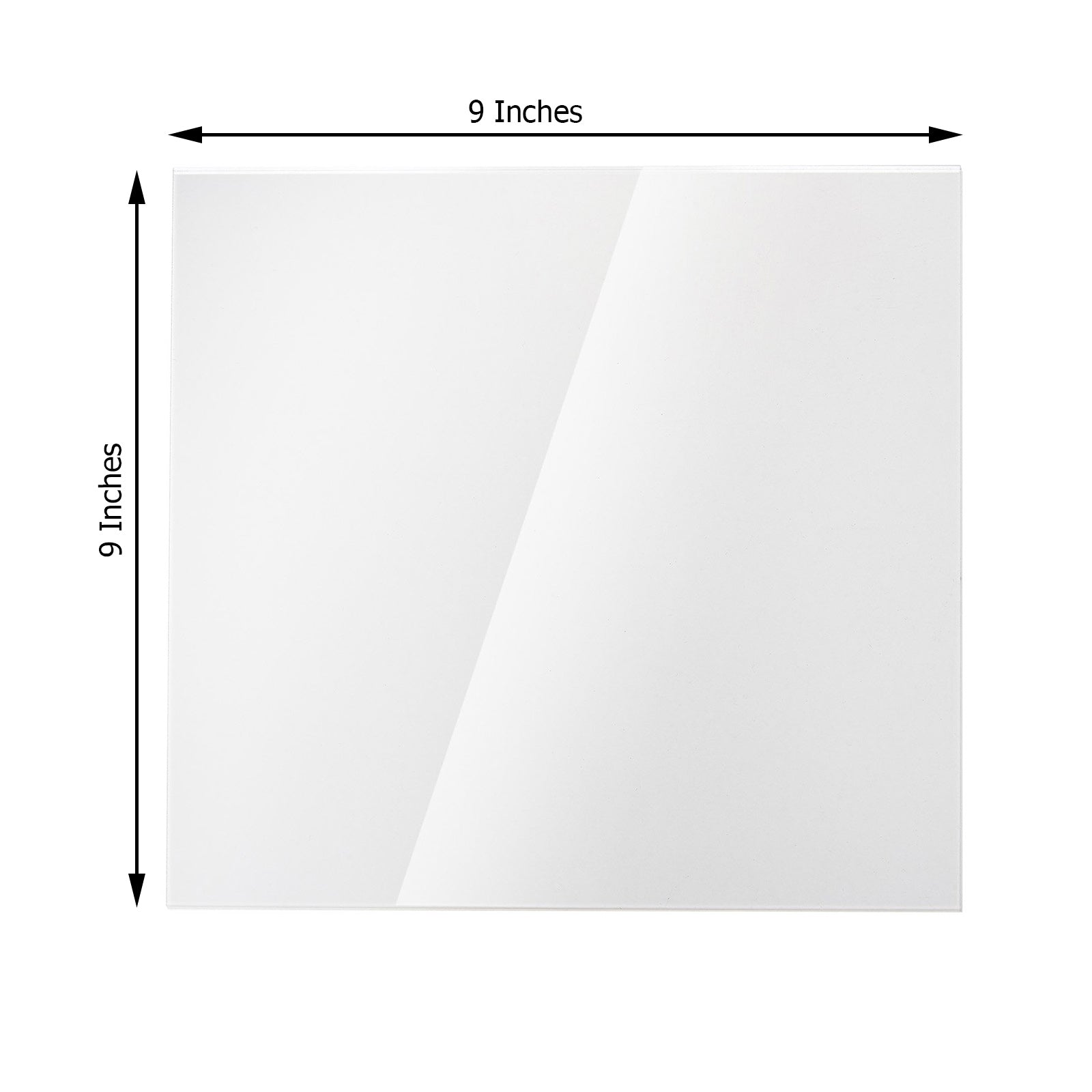 Clear acrylic plexiglass sheets, 9 inches square, 3mm thick, with protective film.