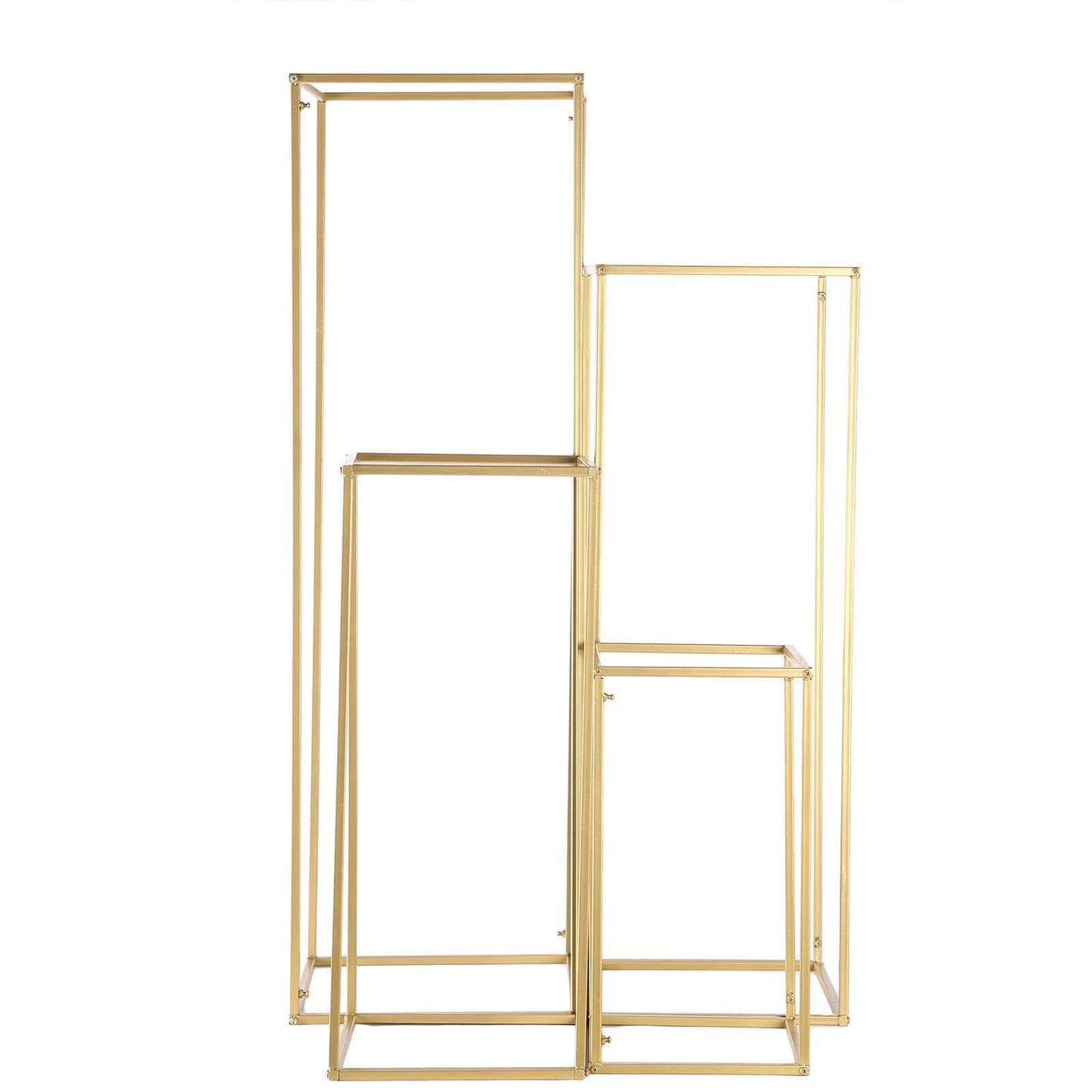 Matte gold metal frame flower stand set for wedding centerpieces.