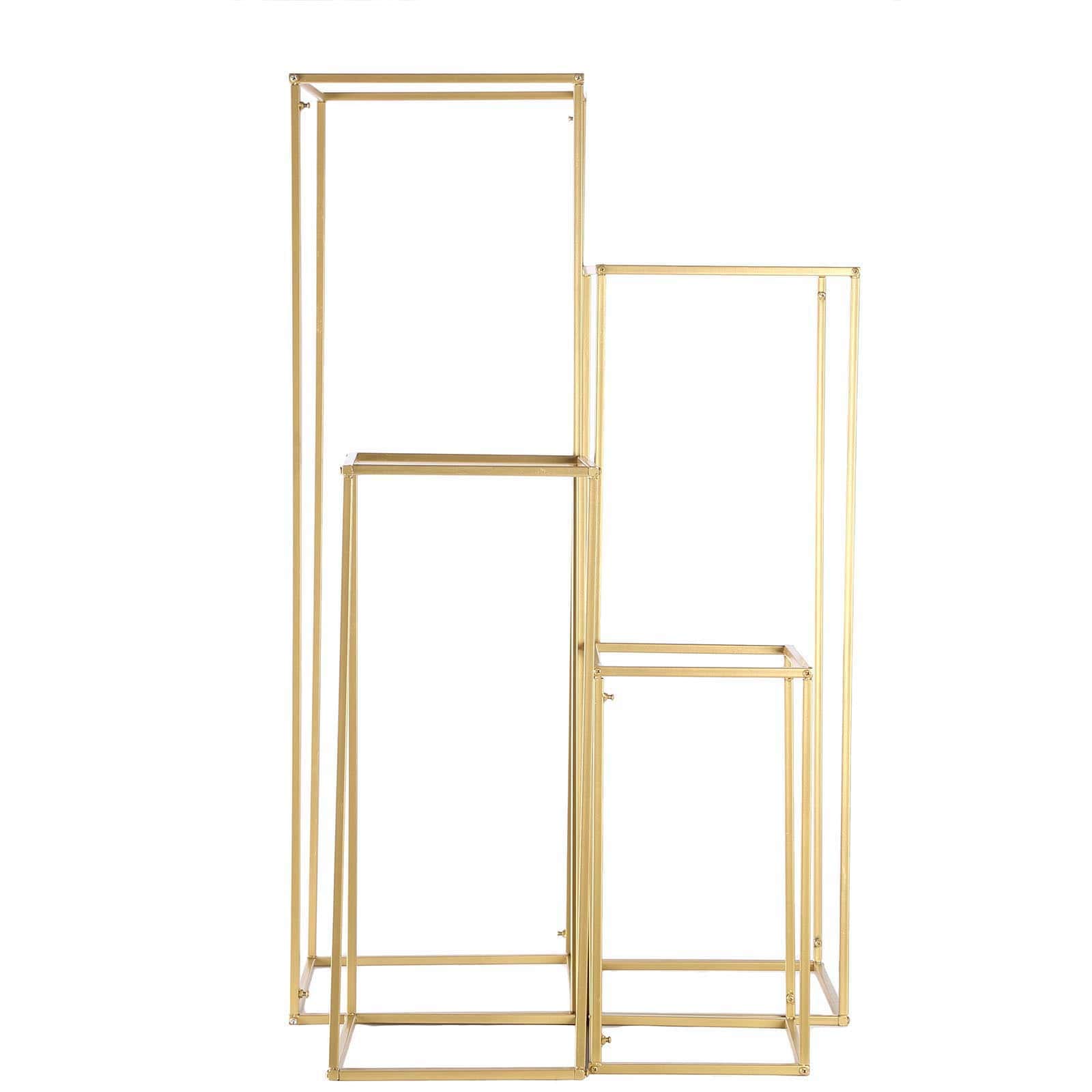 Matte gold metal frame flower stand set for wedding centerpieces.