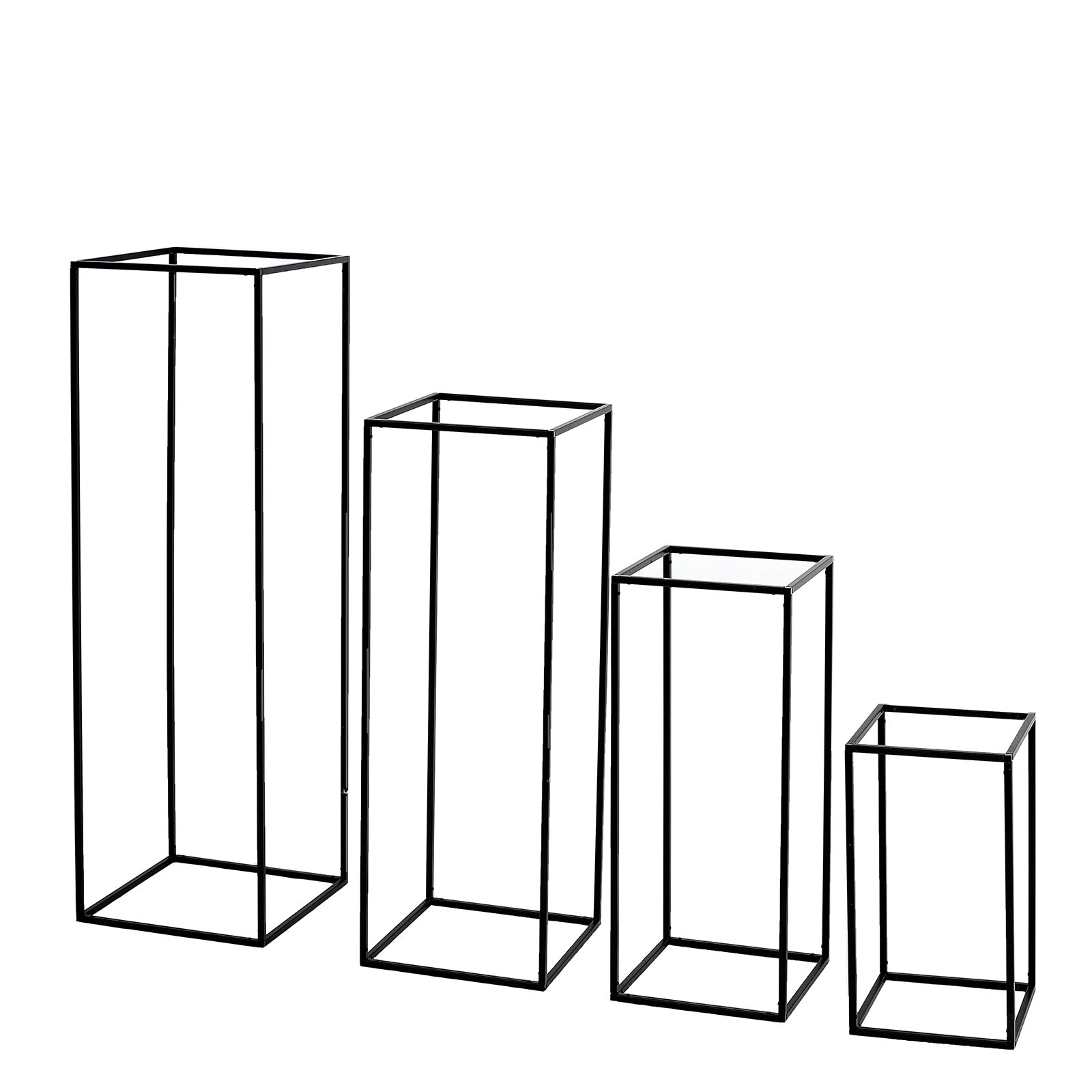 Matte black metal frame flower stands in four sizes.