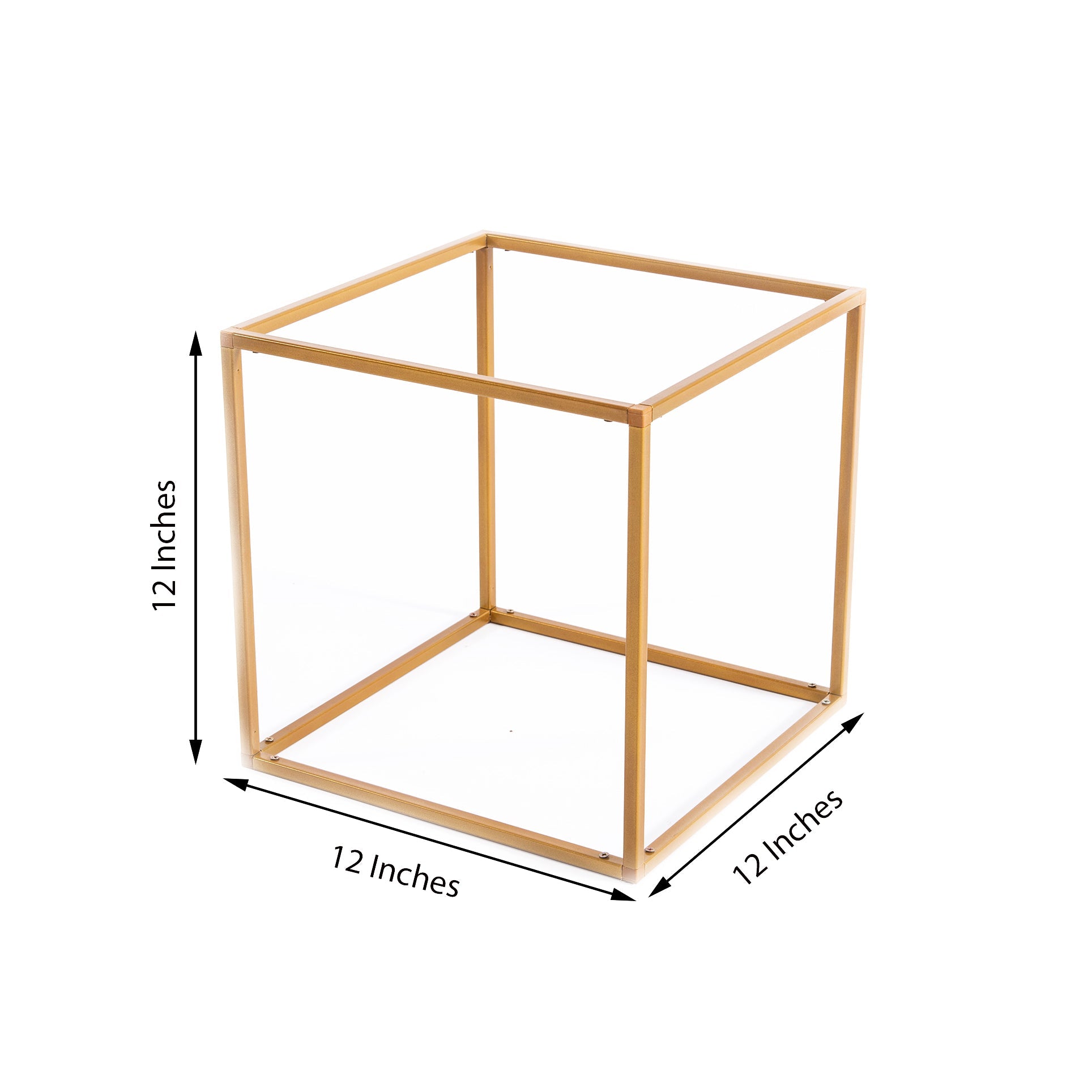 Gold metal frame square wedding flower stand, 12 inches.