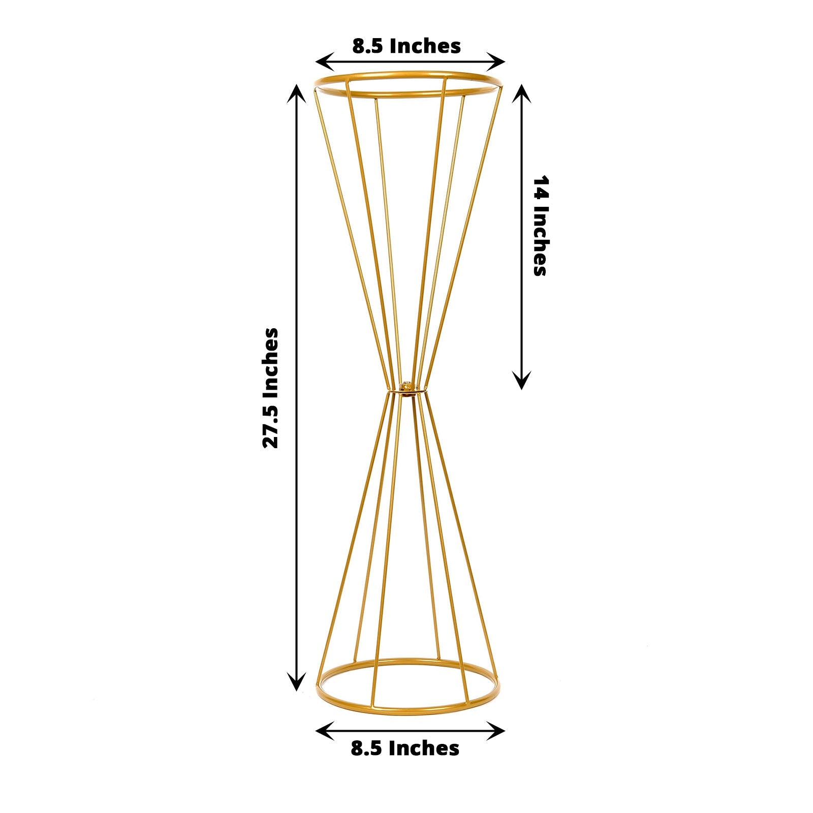 Gold geometric flower stand, 27" dual cone design for weddings and centerpieces.