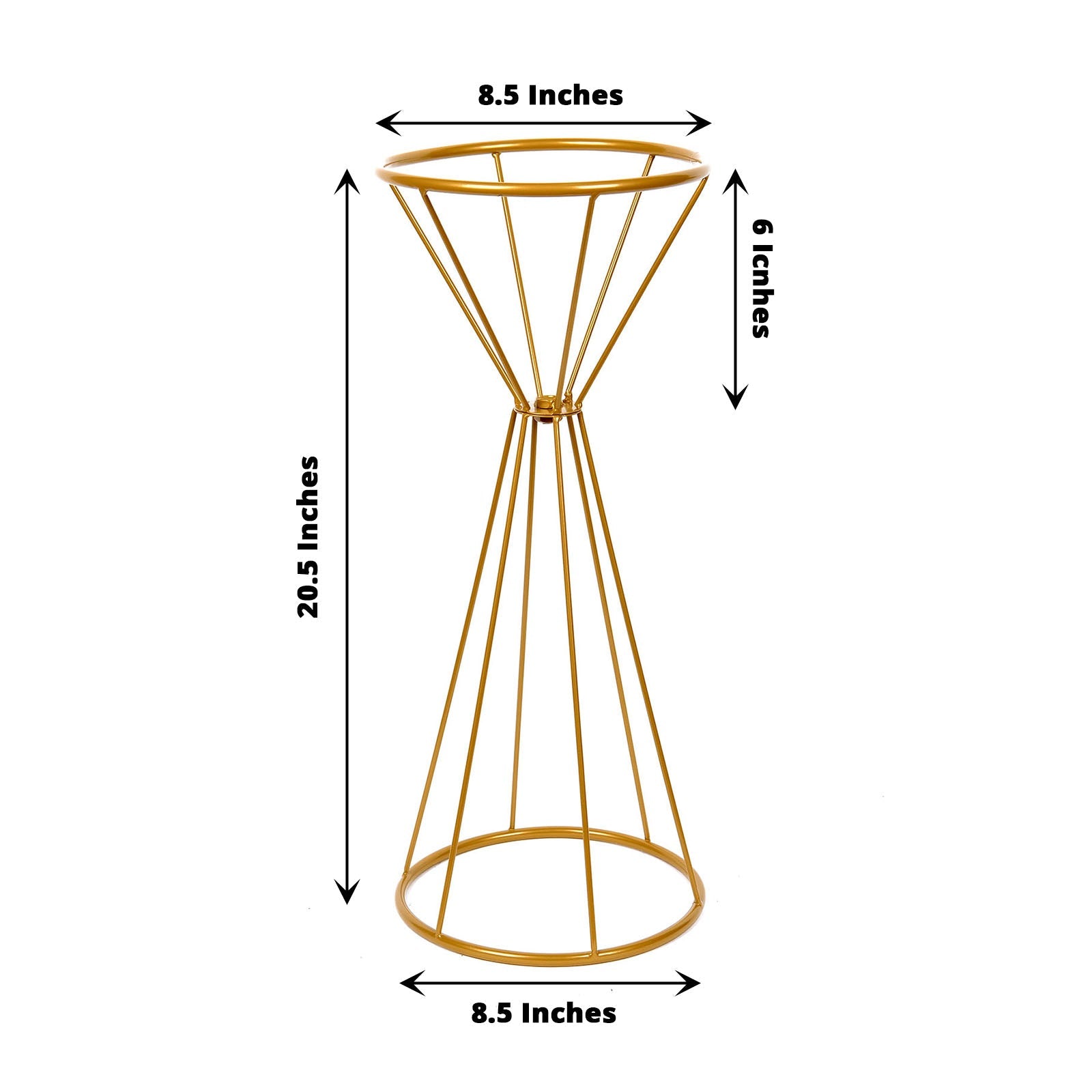 Gold geometric flower stand, 20" tall, perfect for weddings and centerpieces.