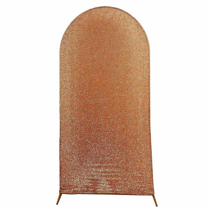 7ft Gold Shimmer Tinsel Spandex Wedding Arch Cover Fitted Round Top Chiara Backdrop Stand